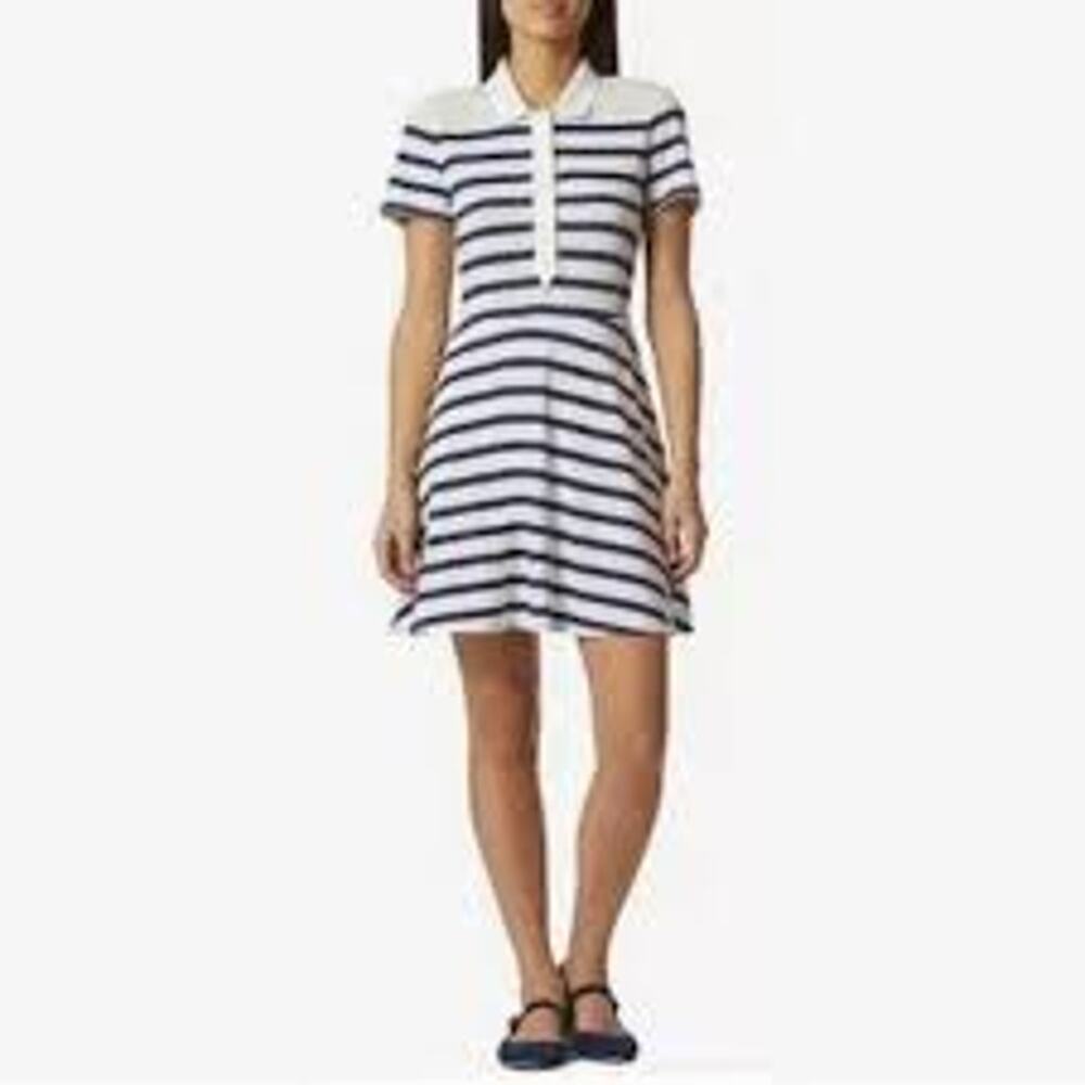 NWT Avec Les Filles Navy/White Striped Dress Preppy Nautical sz L (fits small)
